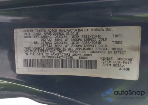 2004 Toyota Tacoma Prerunner V6 from USA, damaged, VIN 5TESN92N44Z346596